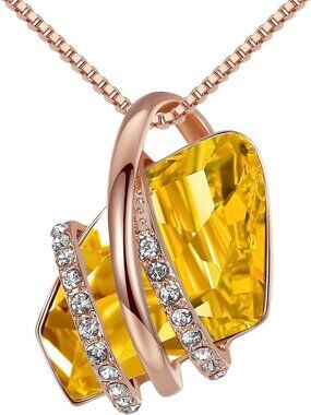 Birthstone Crystal Pendant Necklace, 18K Rose Gold & Silvertone, Adjustable